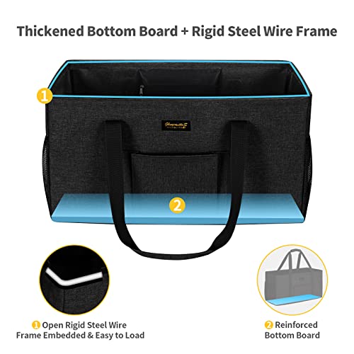 GhvyenntteS Extra Large Utility Tote Bag for Grocery & Beach, Collapsible Car Tote with Metal Wire Frame & Hard Bottom B