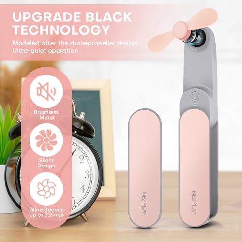 Nezylaf Portable Mini Handheld Fan for Women: Travel & Essentials, 9-15 Hours Runtime, Carbonfree Certified