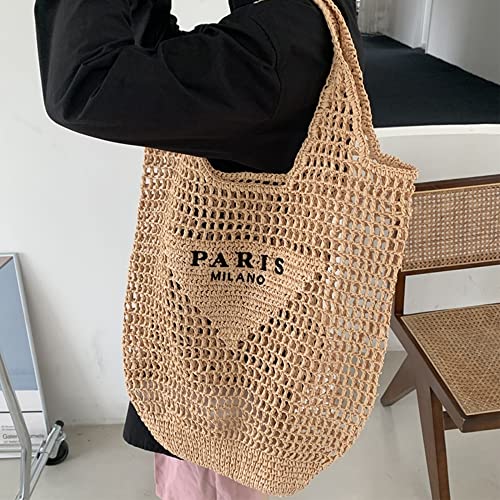 POOOPSSD Straw Mesh Tote Bag for Women, Beach Shoulder Hobo Bag, Foldable Large Capacitypatible for Holiday