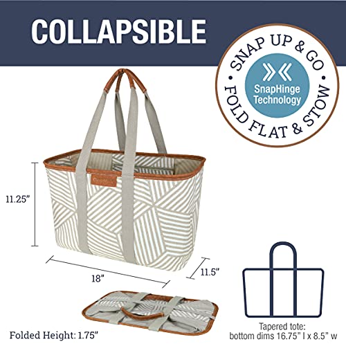 CleverMade Snapbasket LUXE Collapsible Tote - Geometric Taupe - Reusable Grocery Shopping Organizer - Portable Storage B