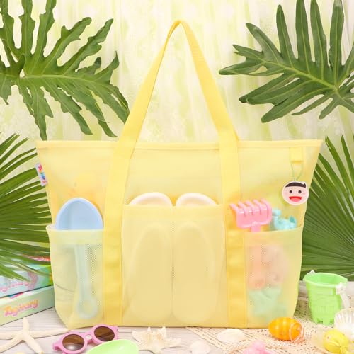 Large Beach Tote Waterproof Sandproof Travel Pool Storage with Zipper and 8 Pockets
| Tagitary Mesh Beach Bag for Trave