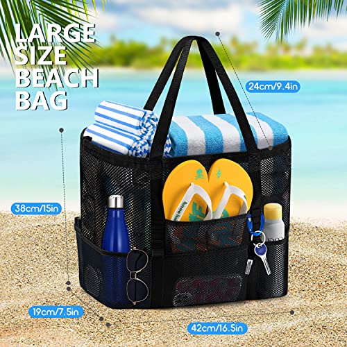 Ayieyill Waterproof Mesh Beach Bag for Women Tote Bag Foldable Large with Zipper Pockets Sandproof