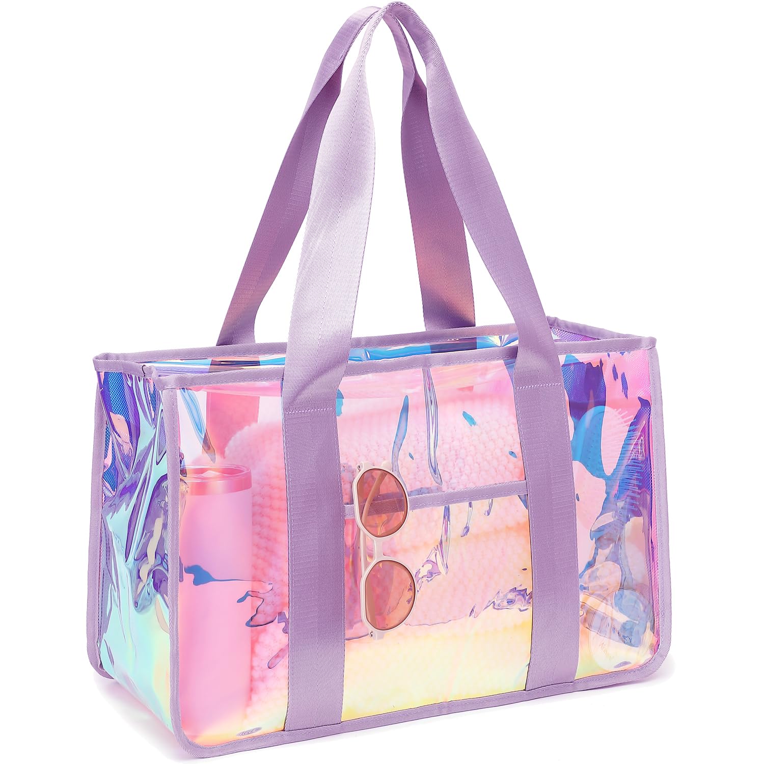 Fammart Iridescent Clear Beach Bag for Women - Large Pool Tote Cruise Vacation Essentials
| Fammart Iridescent Clear Be