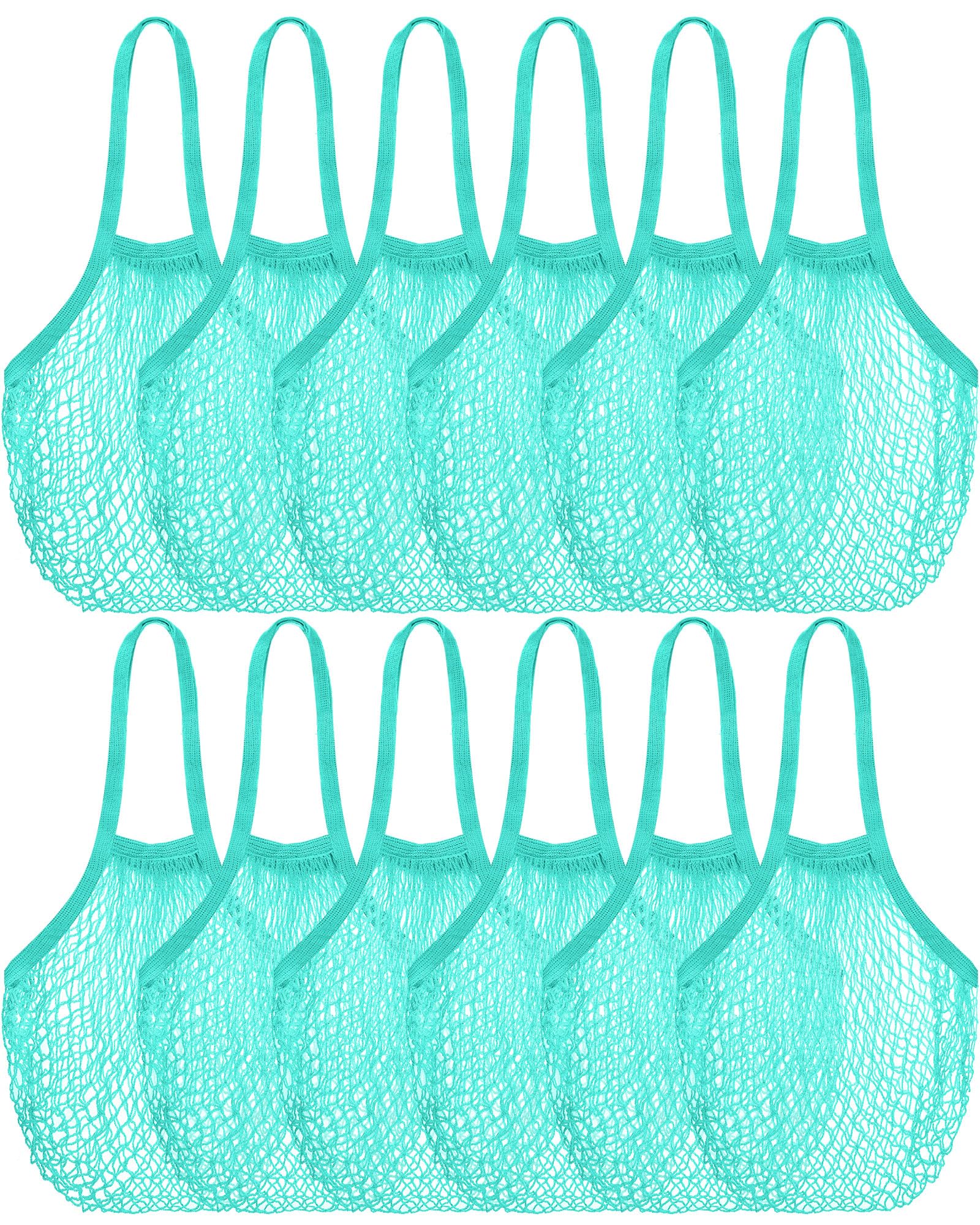 Eccliy Reusable Cotton Net Grocery Bag Teal for Fruit Vegetable and Beach Bulk Bulk Procurement Aesthetic Portable Tote 